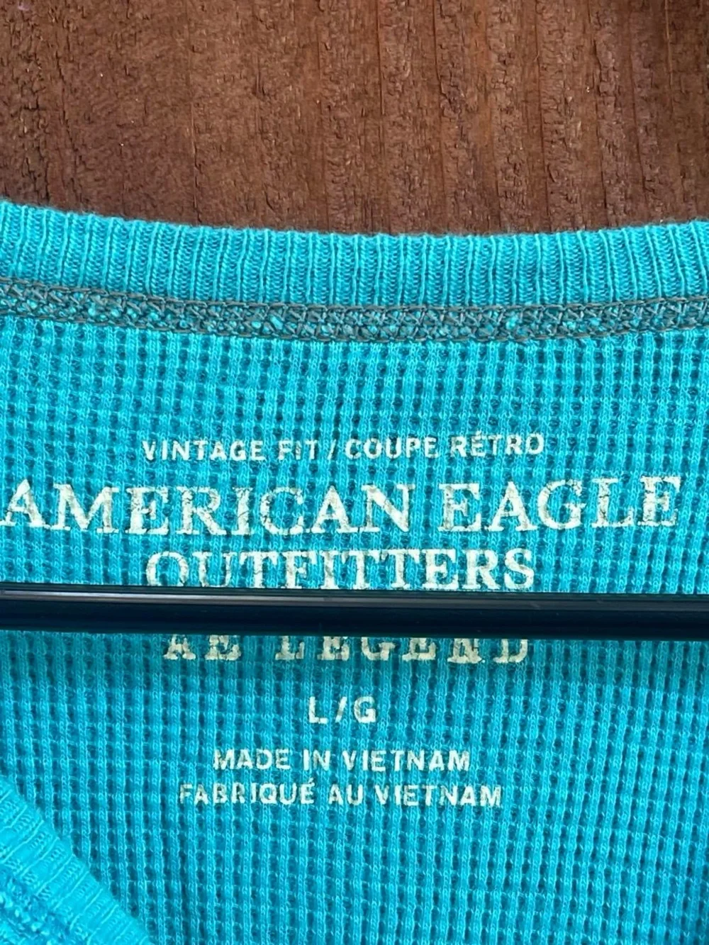 American Eagle Men’s Y2k Blue Long Sleeve Cotton Waffle Knit Shirt Sz L